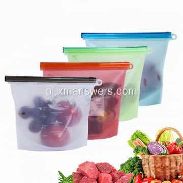 Wielokrotnego użytku silikonowa torba na suwak do przechowywania owoców, warzyw